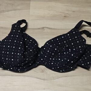 Ambrielle Black Underwire Bra with White & Pink Heart Dot Print